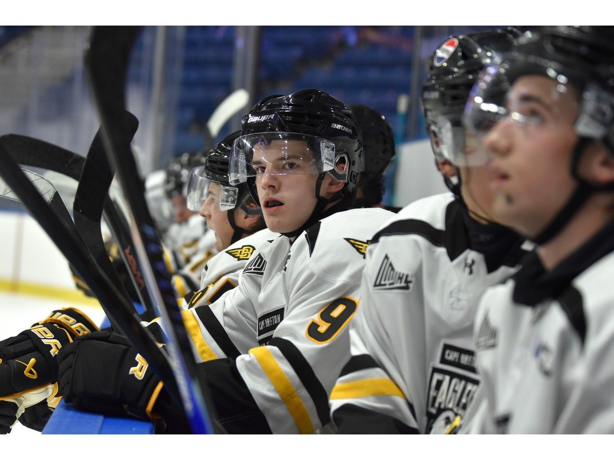 Blake Boutilier watches the play in his team's defensive zone from the bench during an intrasquad game at Cape Breton Eagles training camp at Centre 200 in Sydney on Thursday. JEREMY FRASER/CAPE BRETON POST