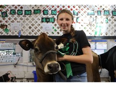 Colchester County 4-H member McKenna Harrison showcased her cow Ranhaven CC Selena at the Nova Scotia Provincial Exhibition on Aug. 12.