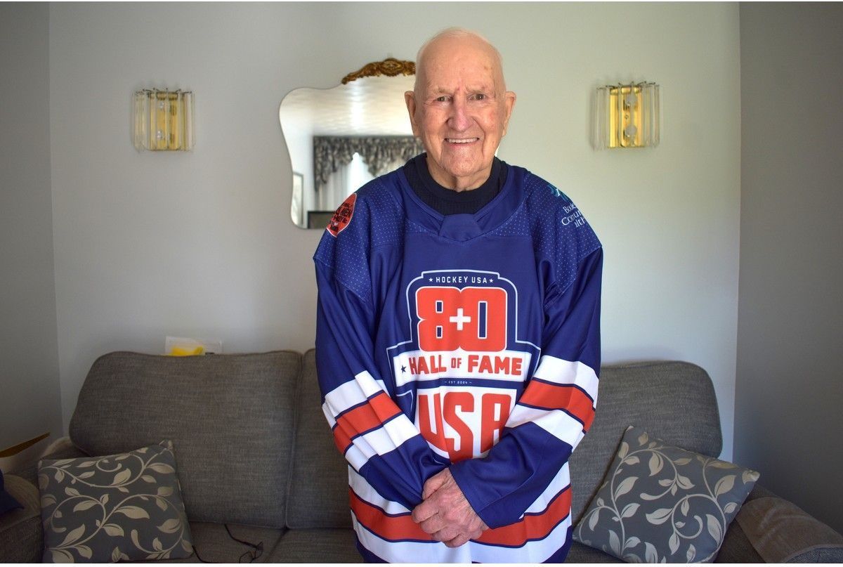 Mike Campbell of New Victoria was inducted into the USA 80+ Hockey Hall of Fame on Saturday. The 100-year-old played recreational hockey until he was 93 years old, retiring in 2019. JEREMY FRASER/CAPE BRETON POST