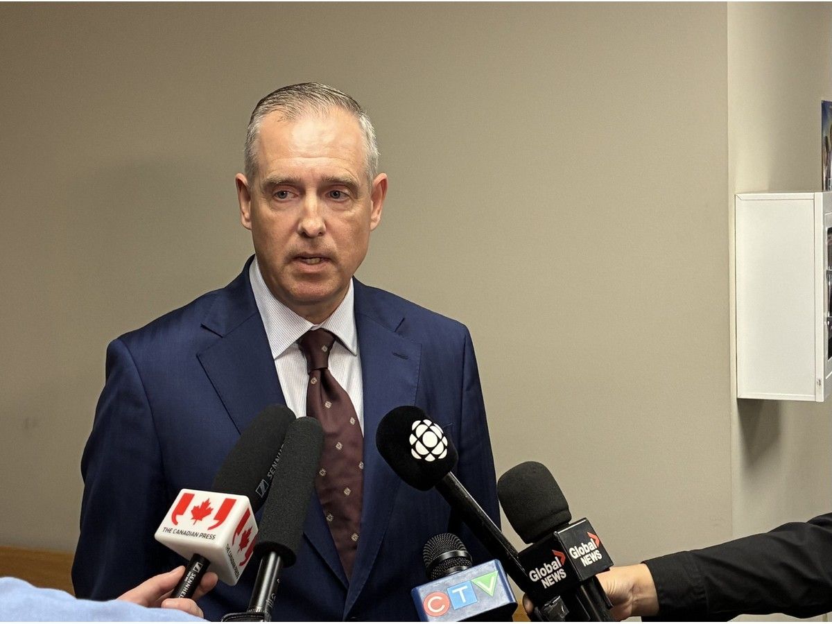 Crown attorney Patrick Young speaks with reporters outside Truro youth court Tuesday after a 15-year-old hockey player pleaded guilty to sexually assaulting a teammate with a weapon, a mini-stick, during a team party in October 2025. A second teen is still scheduled to go on trial next February on four charges.