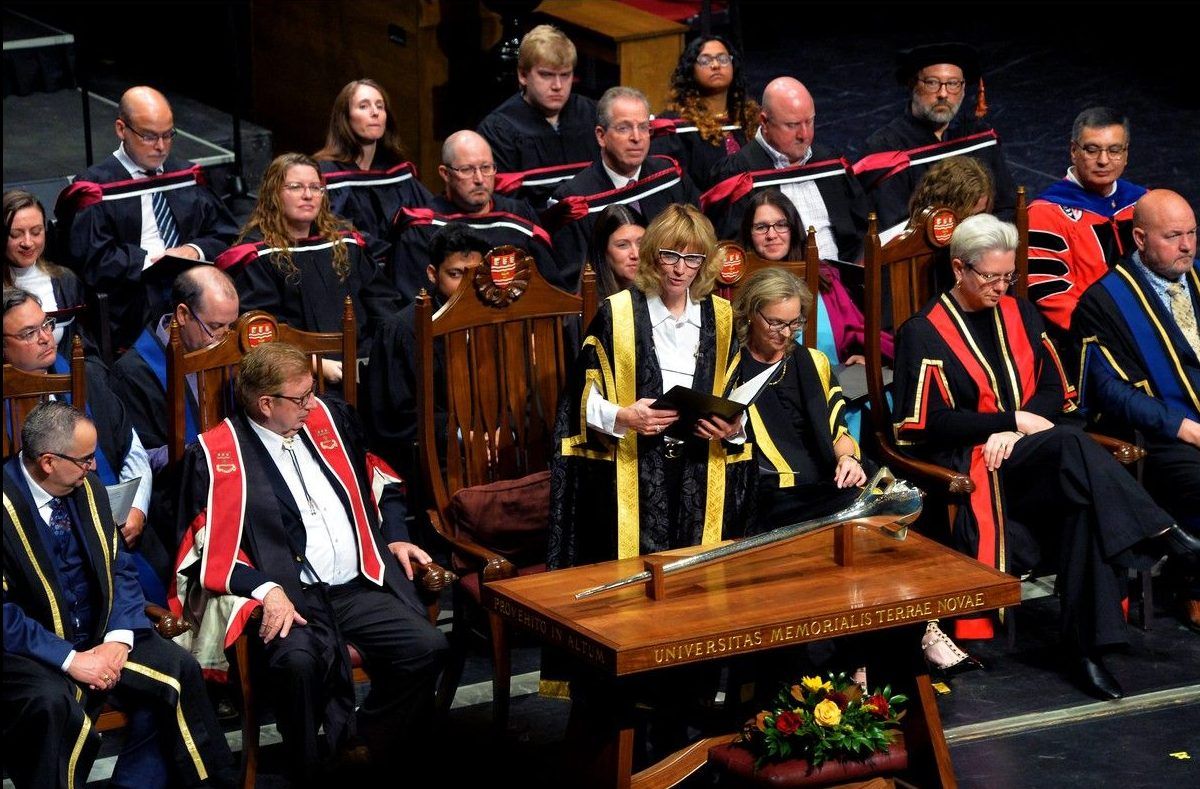 Janet Morrison, president and vice-chancellor of Memorial University of Newfoundland and Labrador speaks to graduates during the fall convocation session Thursday afternoon Oct. 15, 2026.