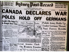 Sydney Post-Record front page from Sept. 11, 1939..