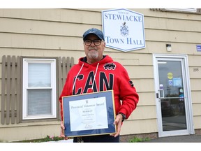 Bill Hellewell was nominated by the Town of Stewiacke to receive an award for his volunteerism in the community. The award recognizes his contributions to the town's recreation department.