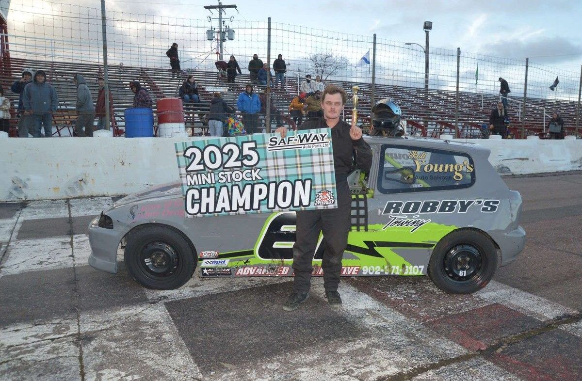 Adam Aker took home the mini stock division championship at Bud's Speedway in Sydney earlier this month. Aker was in a tight battle with Josh Rozicki for the points lead throughout the 2025 campaign. CONTRIBURED/KEN MACISAAC