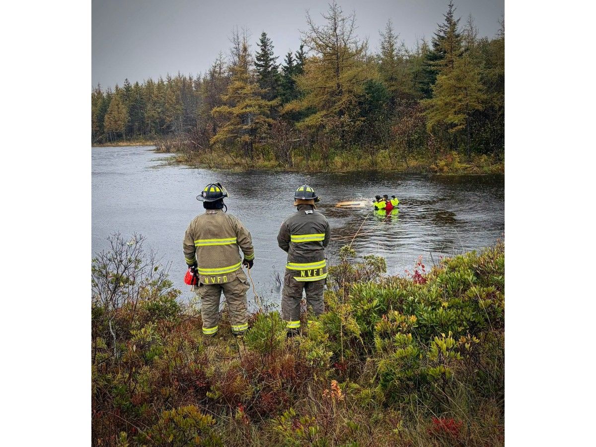 Vehicle leaves Cape Breton roadway, lands in pond