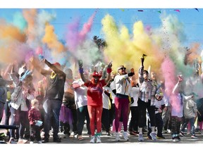 Plumes of colour from chalk packages filled the sky and then rained down on the participants of an Oct. 18 Sou'West Colour Walk in Yarmouth, which was a fundraiser put on by the Yarmouth Hospital Foundation to purchase equipment for the ambulatory care unit. TINA COMEAU