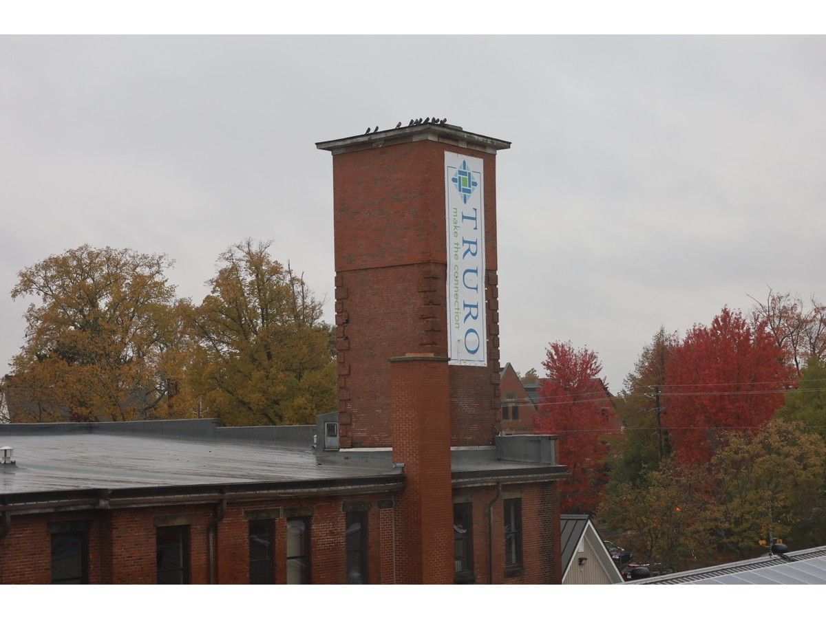 A view of the hose tower from the second floor of the Truro Library.