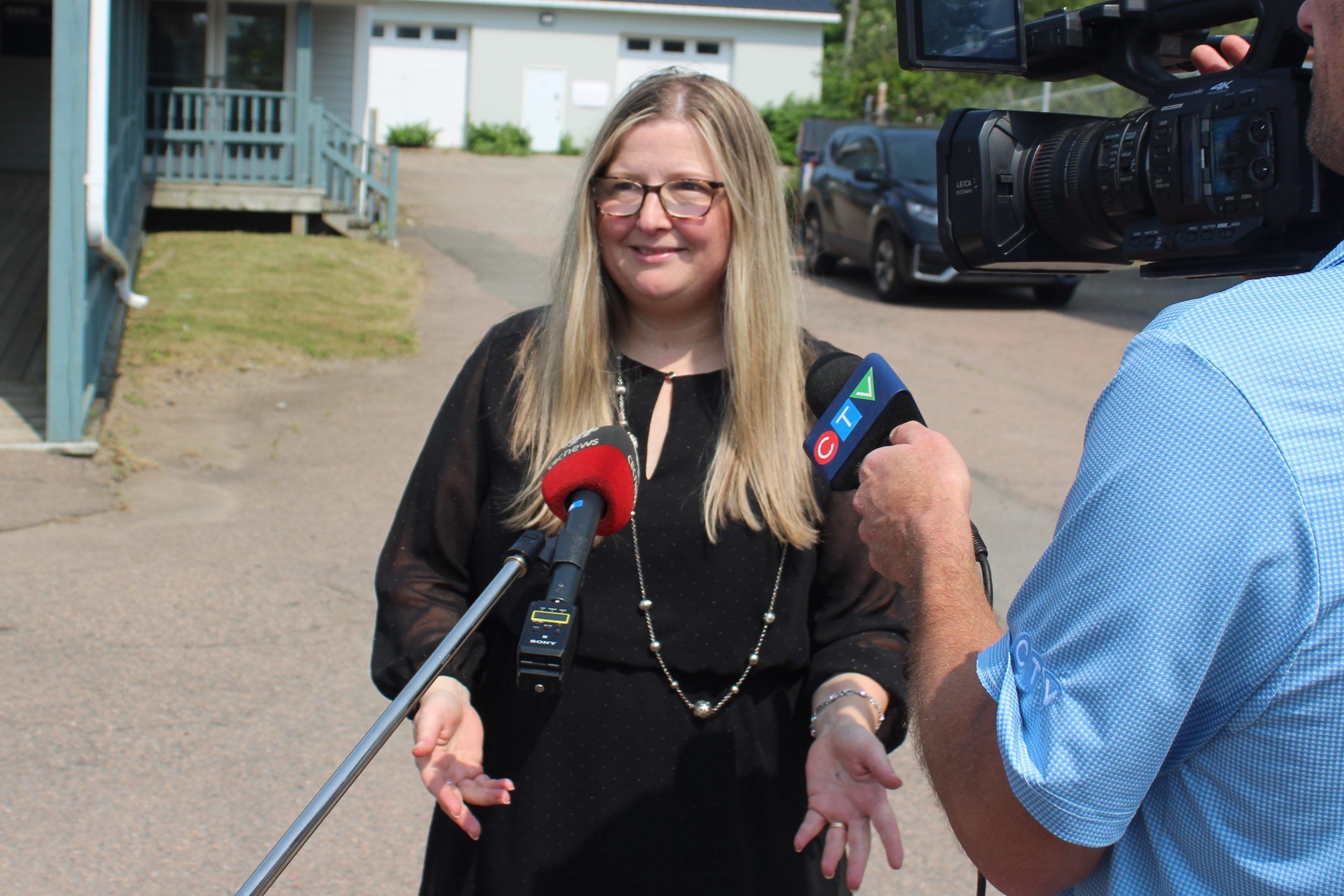 Port Hawkesbury Mayor Brenda Chisholm-Beaton speaks with media in July 2024.