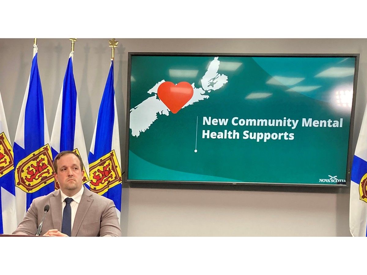 Brian Comer, minister of Addictions and Mental Health, announces an $18-million investment to make more mental health and grief supports available in Cumberland, Colchester and Hants counties, as was recommended by the Mass Casualty Commission, on April 28, 2023.