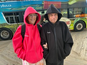 Cruise ship passengers Brenda and Jay Detwiler from Philadelphia wore their warmest hoodies for a walk around Halifax on Wednesday.