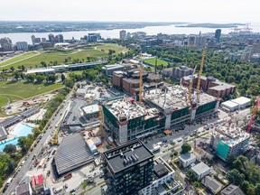 An aerial view of the construction site at the QEII Halifax Infirmary where a 14-storey tower is being constructed, set to open in 2031.