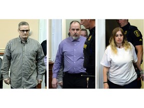 Terry Cole, Matthew Kavanagh and Stephanie Noftall arrive for the start of their first-degree murder trial in the Supreme Court of Newfoundland and Labrador, Oct. 13, 2026. The trio are accused of murdering 42-year-old Michael Fillier of Spaniard's Bay.