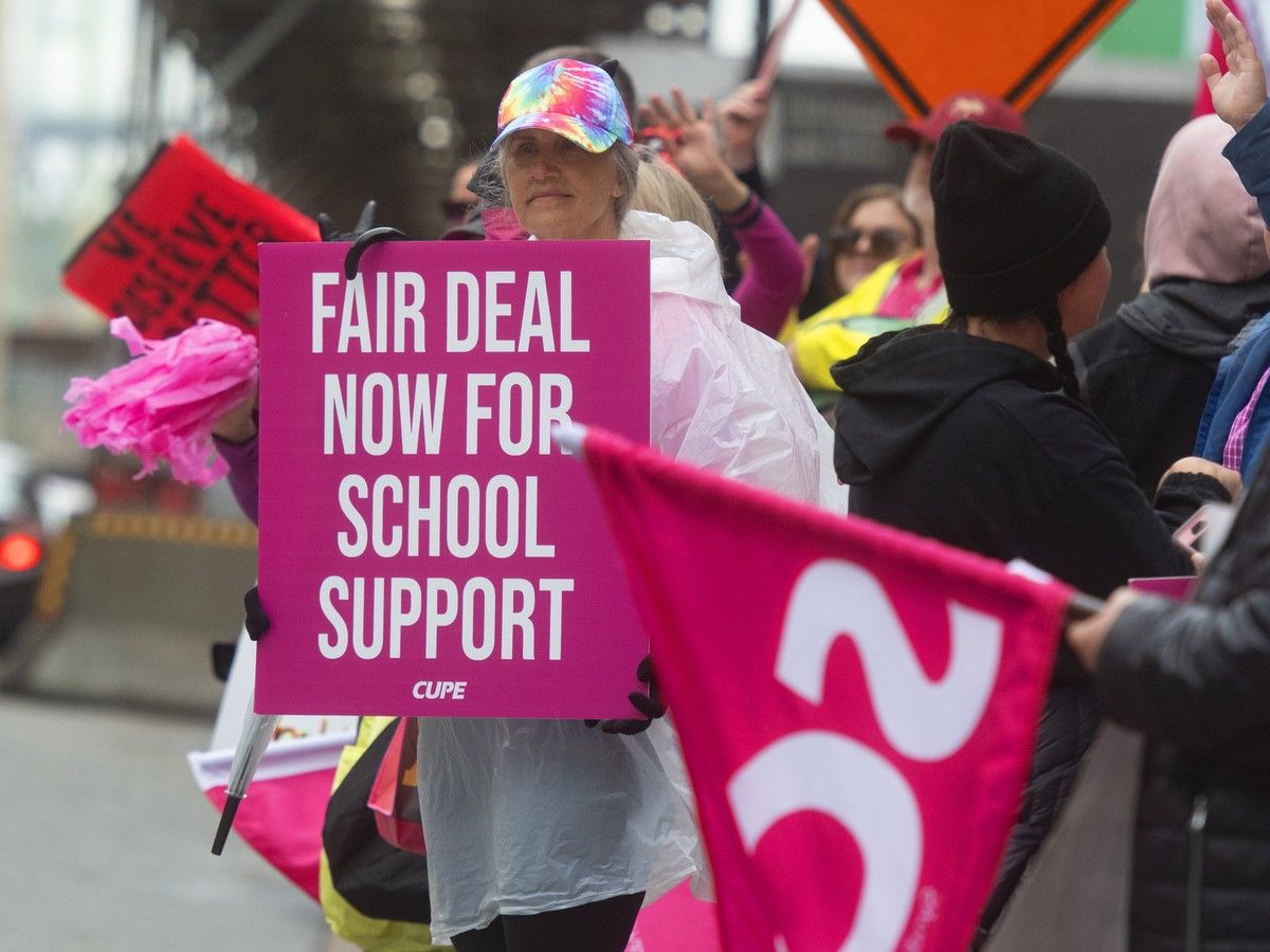 Hundreds of CUPE members and supporters attend a rally on Barrington Street by Province House in Halifax on June 6, 2023. School support workers in the Halifax area had been on strike for nearly a month at that time.