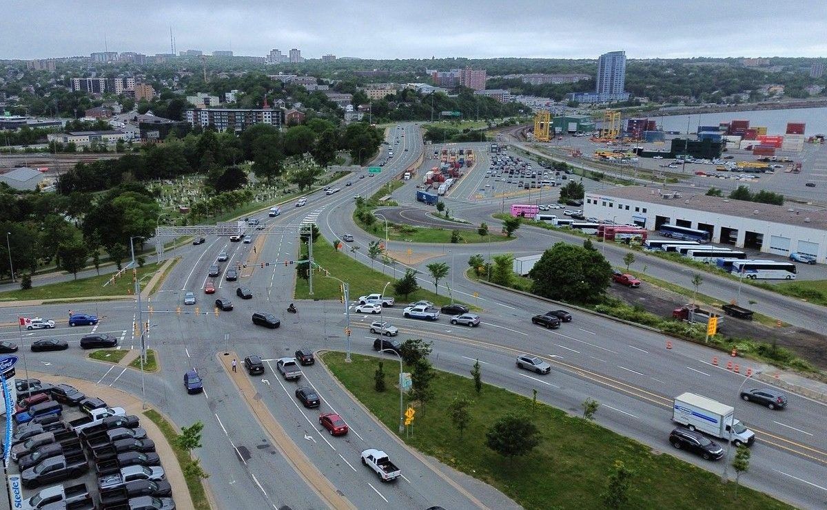 A drone shot of the Windsor Street Exchange in Halifax, July 8.