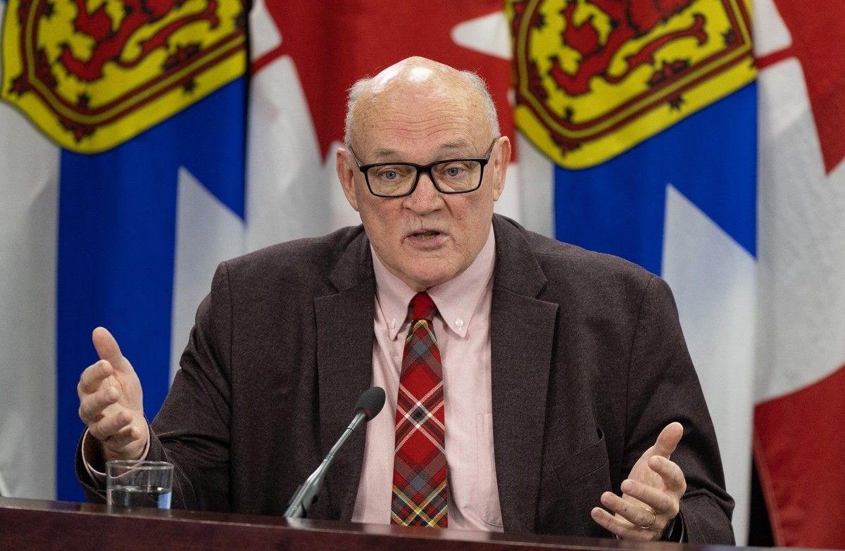 Robert Strang, Nova Scotia's chief medical officer of health, answers questions from reporters at One Goverment Place on Thursday, Dec. 4, 2025. Strang will retire in January 2027.
