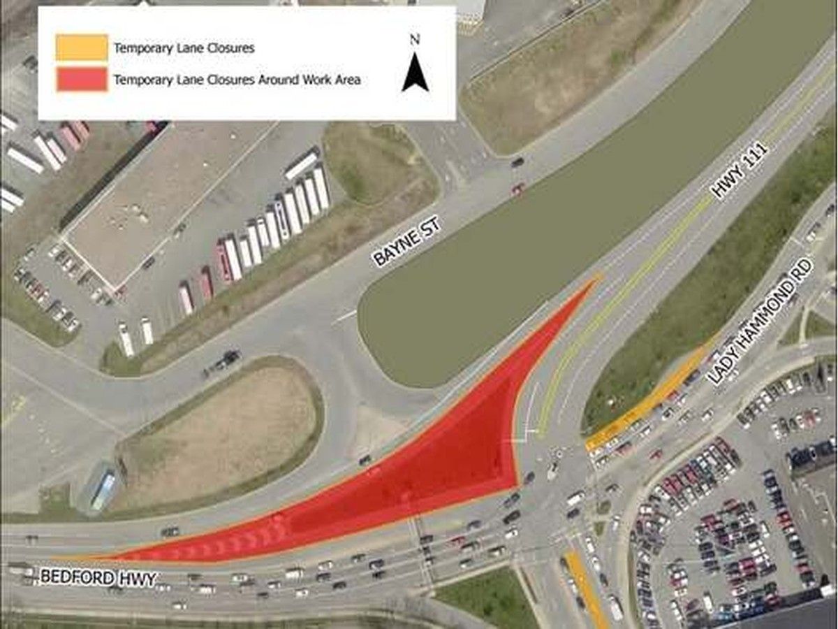 A map of where there will be traffic delays at the Windsor Street Exchange in Halifax this weekend. - SUPPLIED BY THE HALIFAX REGIONAL MUNICIPALITY