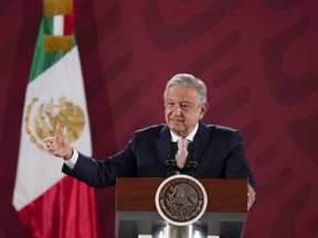FILE: President Andres Manuel Lopez Obrador speaks during his daily news conference at National Palace in Mexico City, Mexico October 15, 2019. Press Office Andres Manuel Lopez Obrador/Handout via REUTERS ATTENTION EDITORS - THIS IMAGE WAS PROVIDED BY A THIRD PARTY ORG XMIT: TBR01