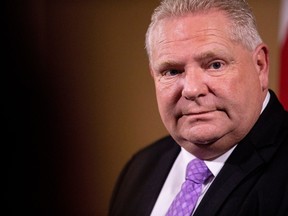 FILE: Ontario Premier Doug Ford speaks to the media outside of his office in the Ontario Legislature in Toronto on Thursday Nov. 21, 2019. /