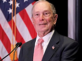 FILE: Democratic U.S. presidential candidate Michael Bloomberg addresses the Iron Hills Civic Association in Staten Island, New York