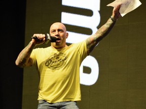 FILE: Commentator Joe Rogan speaks during weigh-ins for UFC 200 at T-Mobile Arena on July 8, 2016 in Las Vegas, Nev. /