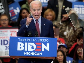FILE: Democratic presidential candidate former Vice President Joe Biden address the crowd gathered for a campaign rally at Renaissance High School on March 09, 2020 in Detroit, Mich. /