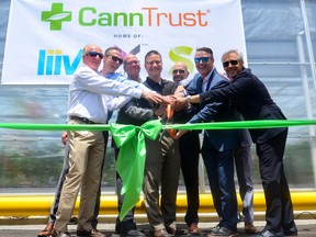 File - Mayor of Pelham Dave Augustyn joined the CannTrust executive team to cut the ribbon on its 450,000 square-foot grow facility in Niagara in June of 2018.  Photo: CNW Group/CannTrust Holdings Inc.