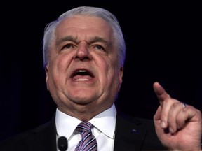 FILE: Nevada Governor Steve Sisolak speaks during the Clark County Democrats Kick Off to Caucus Gala at Tropicana Las Vegas Feb. 15, 2020 in Las Vegas, Nev. The first time in the history, Nevadans have the option to vote early in the Democratic presidential caucuses that starts from today through the 18th, prior to the Feb. 22 caucus date.