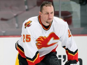 FILE: Darren McCarty #25 of the Calgary Flames warms up prior to their game against the Vancouver Canucks at General Motors Place on November 11, 2006 in Vancouver, British Columbia, Canada.