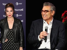 Annie Murphy, left, and Eugene Levy, right, are two of the stars of Schitt's Creek. Photos: Joe Scarnici / Getty Images