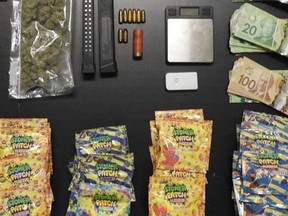 Beyond $14,410 in Canadian currency and $10,147 in U.S. currency, the police seized cannabis, weed edibles, a single Oxycodone tablet, two high-capacity extended handgun magazines, various ammunition, one replica firearm, three digital scales and two cellphones.
