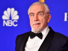 FILE: Scottish actor Brian Cox poses in the press room with the award for Best Performance by an Actor In A Television Series - Drama during the 77th annual Golden Globe Awards on Jan. 5, 2020, at The Beverly Hilton hotel in Beverly Hills, Calif.