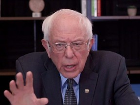 FILE: In this screengrab taken from a berniesanders.com webcast, Democratic presidential candidate Senator Bernie Sanders (I-VT) talks about his plan to deal with the coronavirus pandemic on Mar. 17, 2020 in Washington, D.C. /