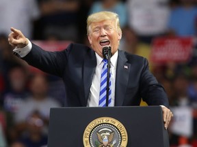 FILE: President Donald Trump speaks a rally at the Charleston Civic Center on Aug. 21, 2018 in Charleston, W.V.