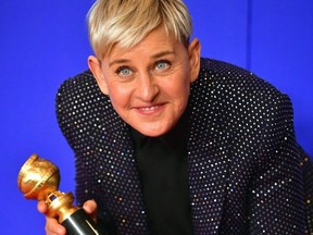 U.S. actress and TV host Ellen DeGeneres poses in the press room with the Carol Burnett award during the 77th annual Golden Globe Awards on Jan. 5, 2020, at The Beverly Hilton hotel in Beverly Hills, Calif. /
