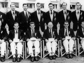 Riley, seated third from left, with the 1952 Australian Olympic rowing team. /
