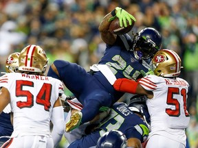FILE: Seattle Seahawks running back Marshawn Lynch (24) rushes for a touchdown against the San Francisco 49ers at CenturyLink Field. /