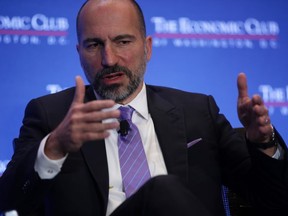 FILE: Uber CEO Dara Khosrowshahi participates in a discussion during a breakfast event of The Economic Club of Washington June 11, 2019 in Washington, DC. /