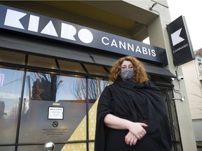 Jaclynn Pehota, executive director of the Association of Canadian Cannabis Retailers, stands outside Kiaro Cannabis on Graveley Street in Vancouver on Jan. 6, 2021.