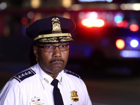FILE - Police Chief Robert Contee speaks to reporters, with Mayor Muriel Bowser, after a shooting on July 22, 2021 in Washington, D.C.
