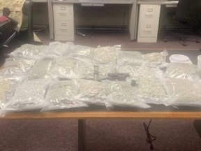 Cannabis found packaged in about 20 clear, vacuumed-sealed plastic bags. /