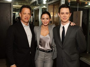 Tom Hanks, Emily Blunt, and Colin Hanks attend the after party for The Cinema Society and Brooks Brothers screening of "The Great Buck Howard" at Soho Grand Hotel on March 10, 2009 in New York City.
