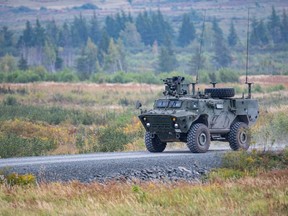 FILE: A Tactical Armoured Patrol Vehicle (TAPV) returns from the range after a shoot during Exercise WORTHINGTON CHALLENGE 2019 at 5th Canadian Division Support Base Gagetown on September 23, 2019.