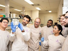 Dr. Harendra Parekh (second from left) and research team looking at module. /