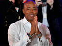 FILE: New York City Democratic Mayor-elect Eric Adams gestures to supporters during his 2021 election victory night party at the Brooklyn Marriott on Nov. 2, 2021 in New York City. /