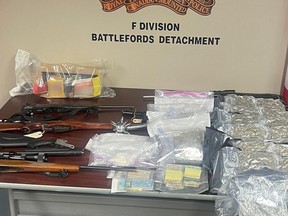 Saskatchewan RCMP reported seizing drugs and weapons following searches of six properties in the North Battleford area on March 18.