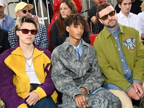 (L-R) Cruz Beckham, Jaden Smith and Justin Timberlake attend the Kenzo Menswear Spring Summer 2023 show as part of Paris Fashion Week on June 26, 2022 in Paris, France. /