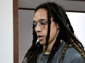FILE: US WNBA basketball superstar Brittany Griner arrives for a hearing at Khimki Court outside Moscow on June 27, 2022. ,