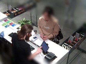 A series of video and photo posts allege that the woman first purchased a hoodie from the store for $121.02 and later returned to the store, this time while wearing the hoodie, and bought a THC vape pen for $39.38.