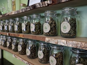 The interior of Omagakii Pot Shop owned by Zagime First Nation on Pinkie Road in Regina on Friday, April 23, 2021.