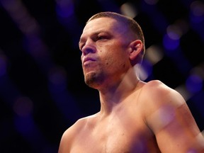 FILE: Nate Diaz prepares to fight Leon Edwards of Jamaica during their UFC 263 welterweight match at Gila River Arena on June 12, 2021 in Glendale, Ariz. /
